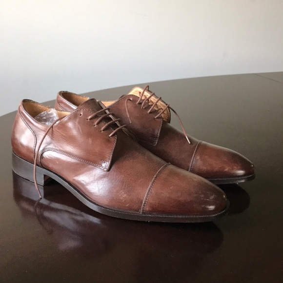 Saks fifth avenue brown plain laceup cap toe shoes